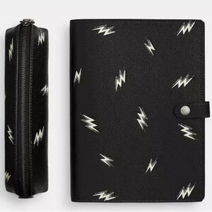 Coach Boxed Notebook and Pencil Case Set with Lightning Bolt - Black *NWT*